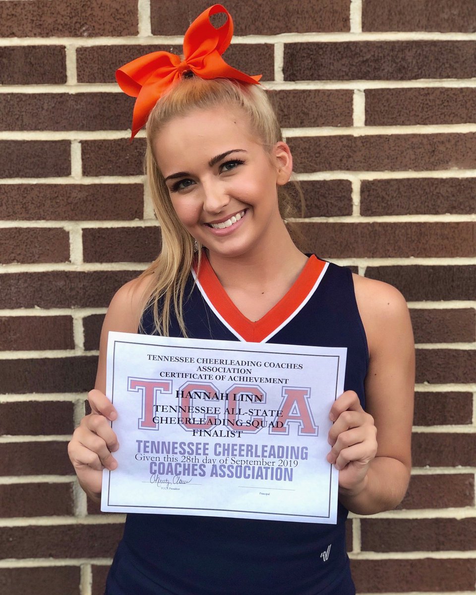 BeechCheer's tweet photo. HUGE CONGRATS  to our senior @hannahlinn6 for being named not only a Tennessee All-State Finalist, but for making the Tennessee All-State Squad!! 💙🧡 https://t.co/B6XZ75HIrR