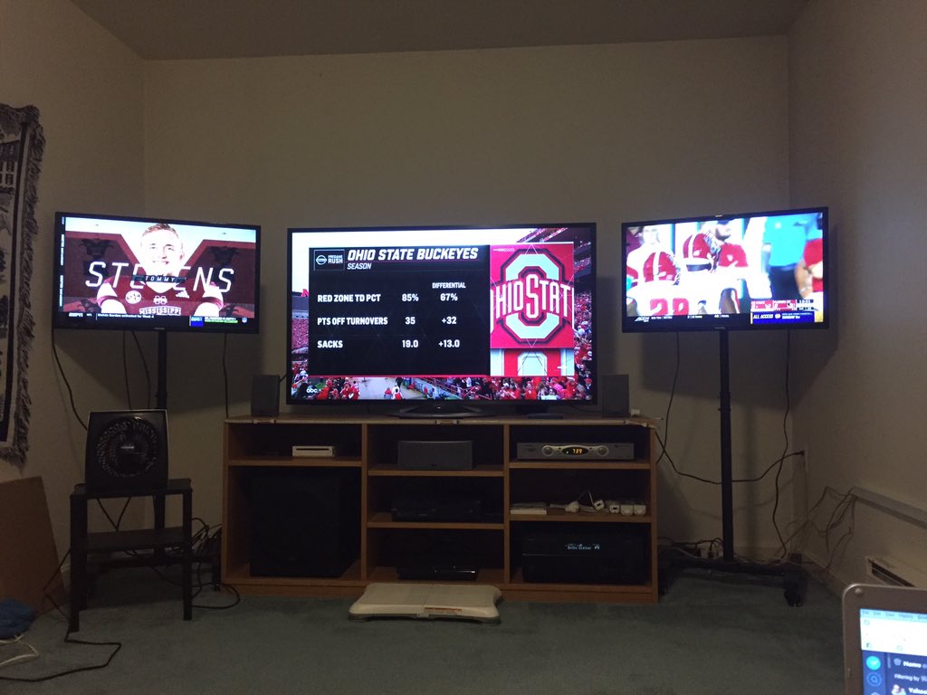 RinkNeedsBeer's tweet photo. If you don’t want to watch three games at once, we can’t be friends. #MSUvsAUB #OSUvsNEB #NCSTvsFSU https://t.co/tIlSbWweF8