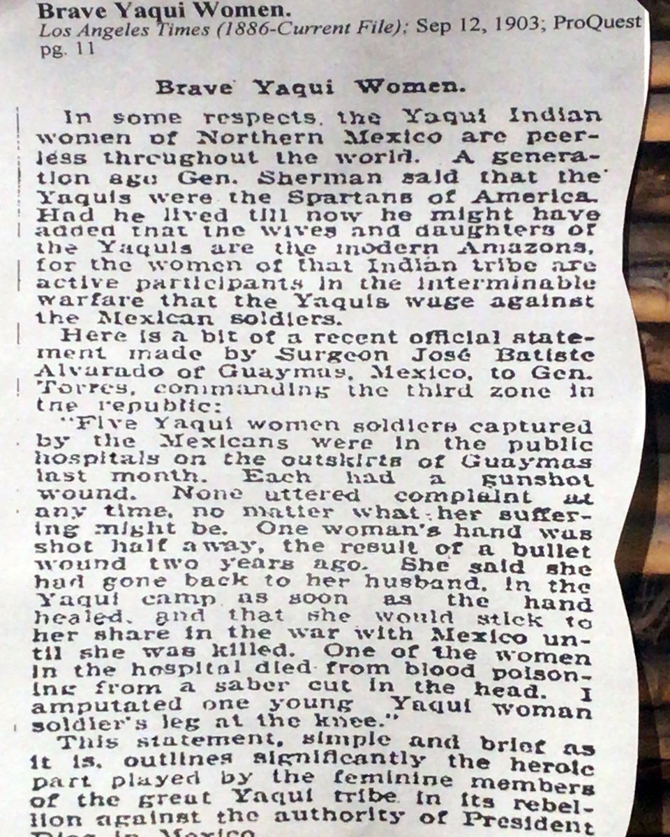 Here is the article of  the 'Brave Yaqui Women' 9.12.1903 
#OurTruth Itom Lutu'uria 
Yaqui women would withstand agony on the battlefield and were ready to die for their people and land. #yaquistrong
