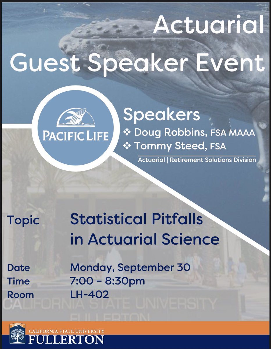 Happy Saturday Gammas! On Monday there will be speakers from Pacific Life talking to us about their experience being actuaries, opportunities, and much more! If you are interested bring your resumes to turn them in personally! Business casual only! <a href="/csuf/">Cal State Fullerton</a> 

#GIS #CSUF #actuary