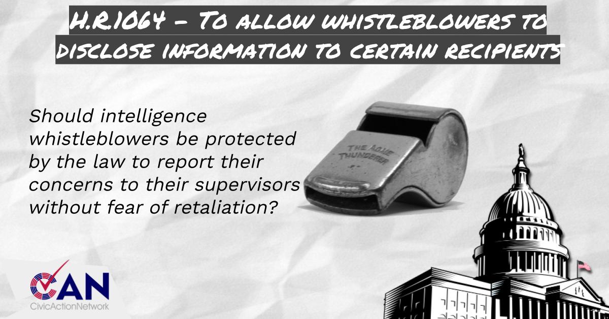 civicanetwork's tweet photo. Should intelligence whistleblowers be protected by the law to report their concerns?

Voting on our bill summary will make real phone calls on your behalf to your Senators regarding this bill. Act Now⬇️#USCongress #whistleblower #CivicActionNetwork https://t.co/FrnXuKjexQ https://t.co/HkOfCk61r4