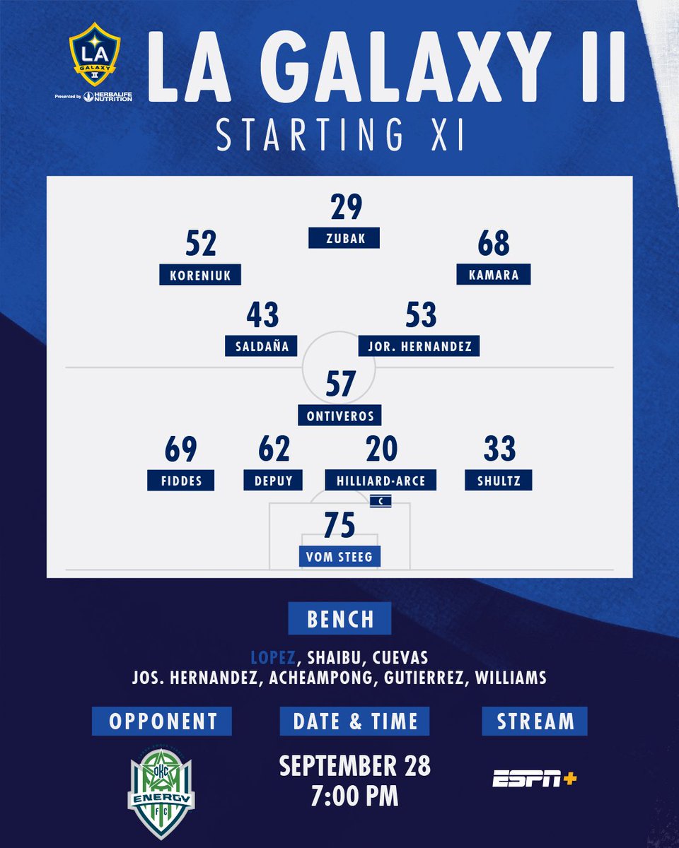 LAGalaxyII's tweet photo. The XI for tonight's showdown! #LAvOKC https://t.co/Q0c6q9sNS4