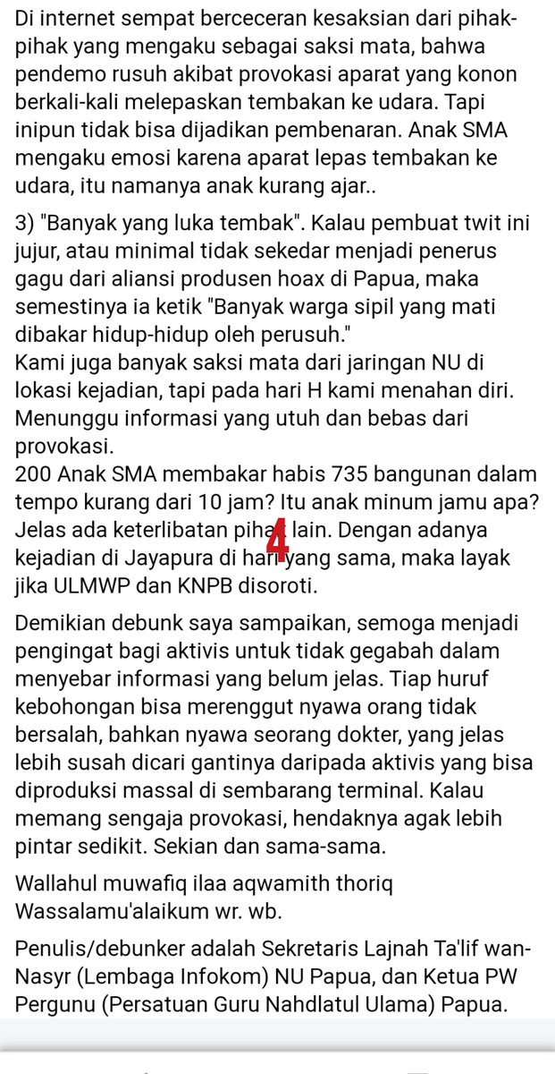 ridlwandjogja's tweet photo. Informasi tentang situasi Wamena dan Papua dari Pak Fritz Haryadi, guru NU di Papua. 

Mari kita sebarkan untuk melawan hoax yg justru memperkeruh suasana. https://t.co/IK1GDUoo68