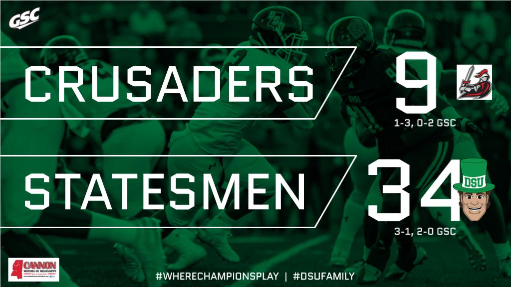 DeltaStateFB's tweet photo. BALL GAME! We improve to 2-0 in @GulfSouth play! What a second half as we outscore NGU 21-0! https://t.co/R9cAxCZfLe