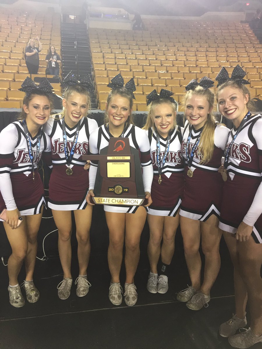 jenksps's tweet photo. 🏆 T-R-O-J-A-N-S! That’s how you spell State Champs. 

The Jenks Varsity Cheer squad executed a flawless routine tonight to capture the 6A crown for the first time since 2011. Congrats cheerleaders, coaches, and sponsors on an incredible performance! 🥇👏 https://t.co/rCQUQQMJkJ