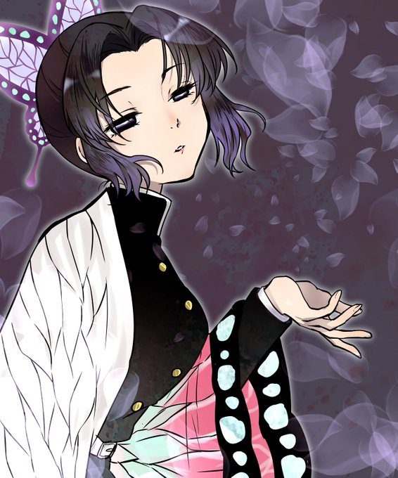 ほたる🌷🍒さんがTwitterに投稿した胡蝶しのぶ(鬼滅の刃)のイラスト。