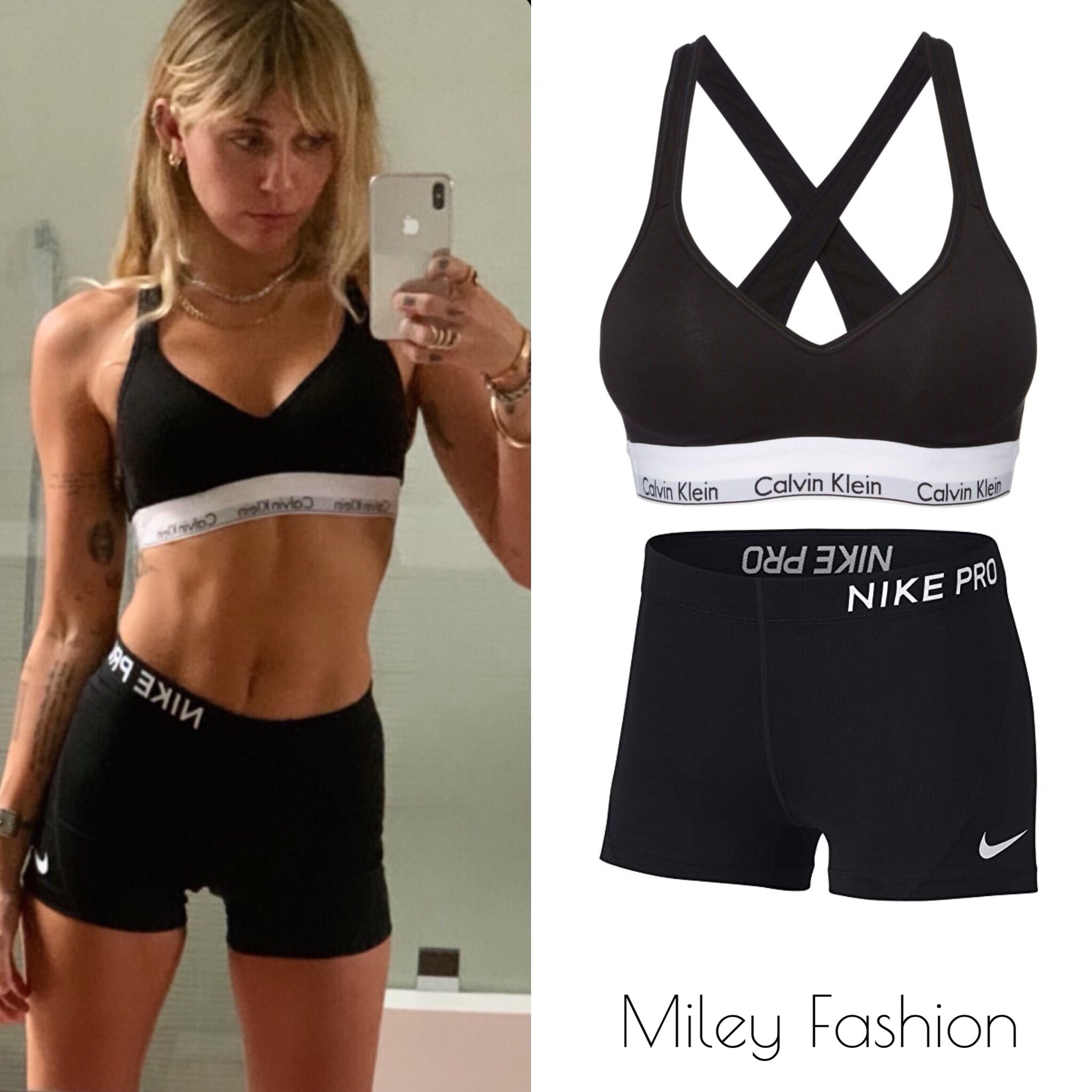 Miley Fashion on "{Style Guide} Fitness goals 💪🏼 @ mileycyrus via her Instagram story wearing: • @calvinklein Modern Cotton Lightly Lined Bralette ($33) • @nike 3” Shorts ($30) It would