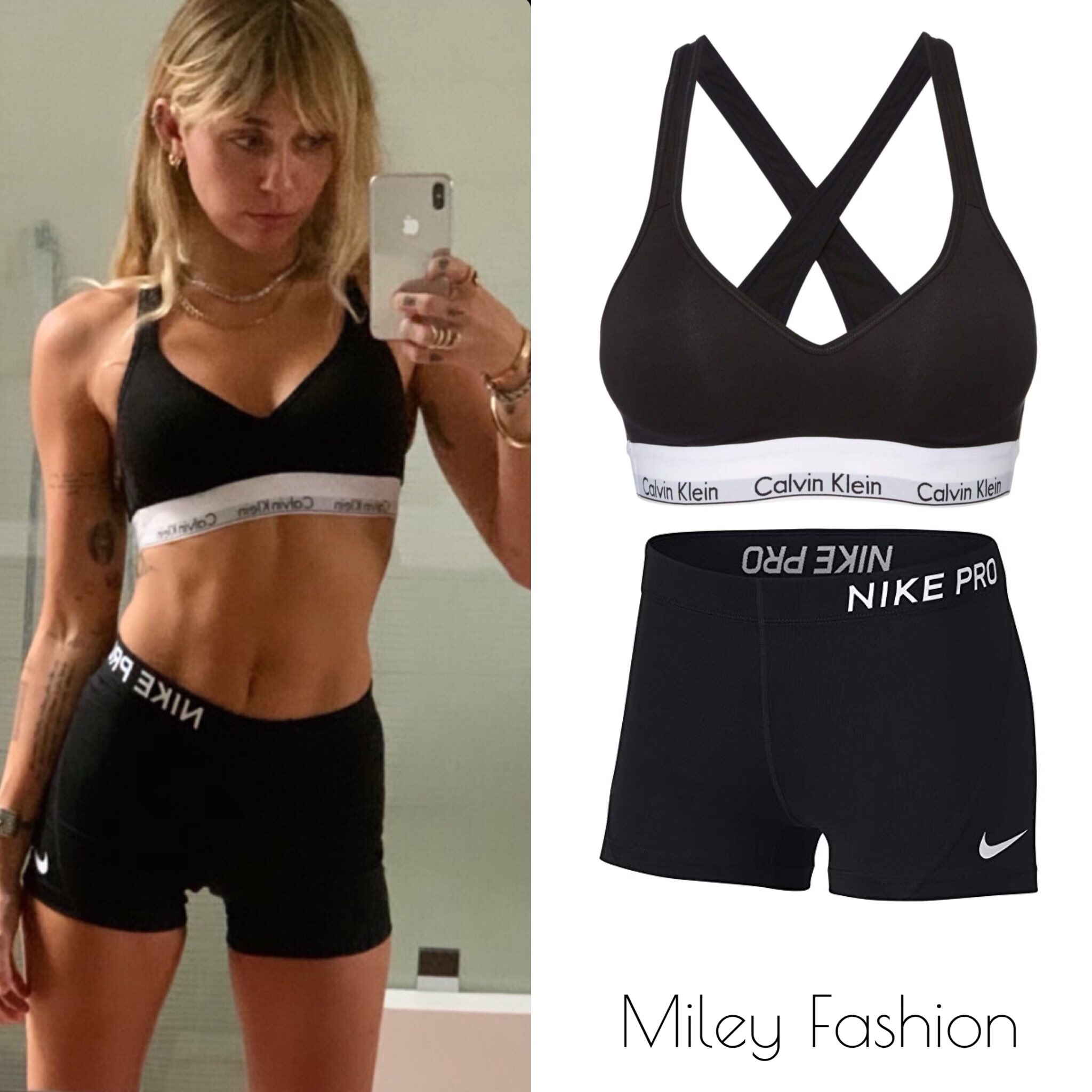 Miley Cyrus Fashion on Twitter: "{Style Guide} Fitness goals @mileycyrus via her Instagram story • @calvinklein Modern Cotton Lightly Bralette ($33) • @nike Pro 3” Shorts ($30) It would