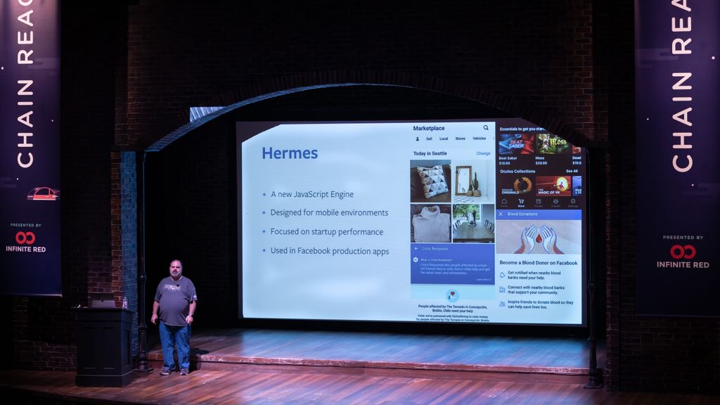 ChainReactConf's tweet image. ICYMI: Photos from #ChainReact2019 will be up in 3 days! Including more from  including the official announcement of Hermes from the @reactnative core team and @facebook&apos;s Marc Horowitz.