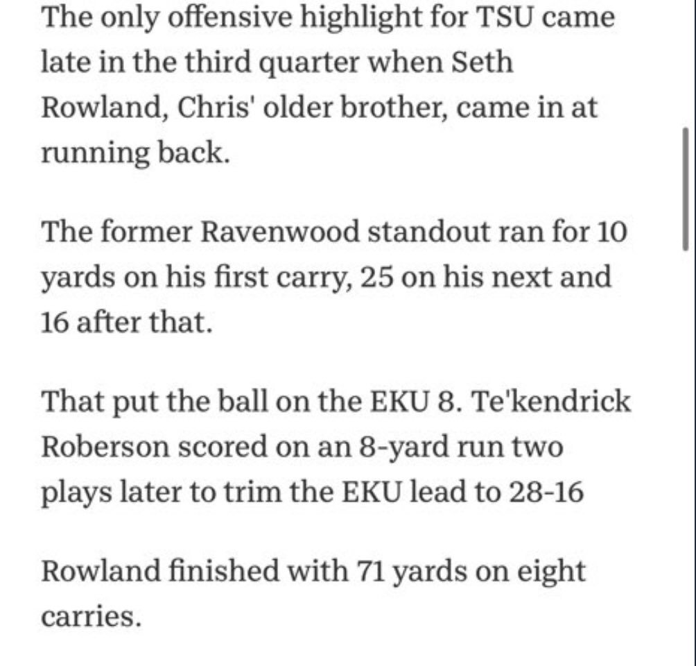 DraftDiamonds's tweet photo. I am telling you if Tennessee State gave Seth Rowland 25 carries they would be undefeated. #TrustMyEye https://t.co/2KVGz9xZZU