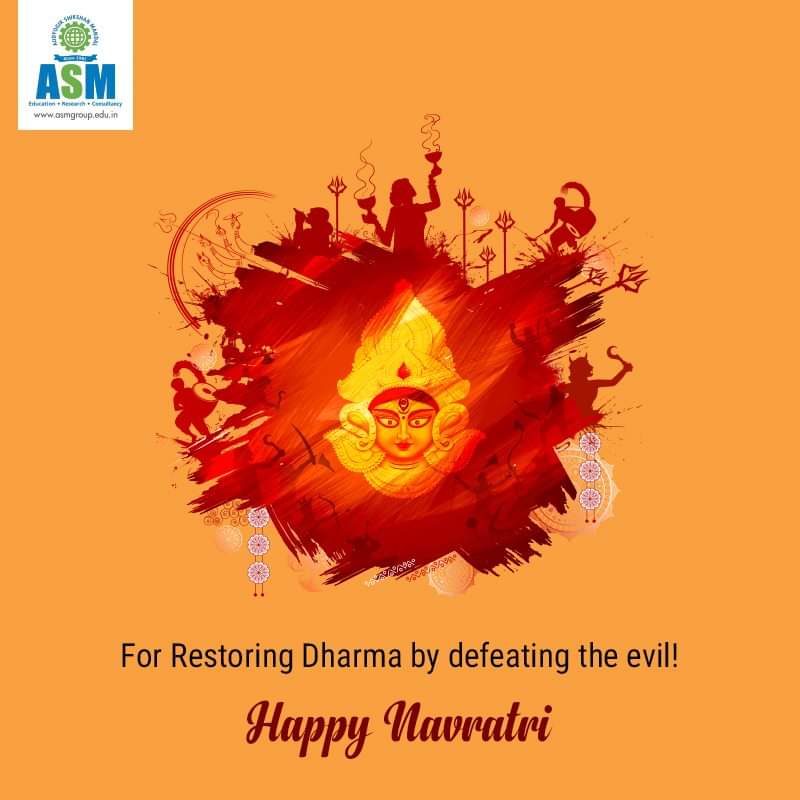 ASM_Group's tweet photo. Navratri festival is celebrated to honor Maa Durga. All the Navratri's devotees invoke Maa Durga who represents the Supreme Energy of the Universe. ASM wishes the color, bliss & beauty of this festival to be with you throughout this year. Happy #Navratri. #ASMGroup #ASMInstitutes https://t.co/uc4aHEb82b