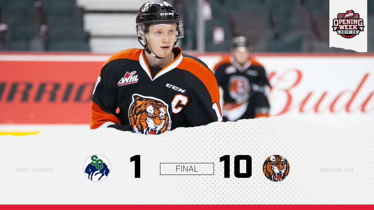 TheWHL's tweet photo. FINAL: @SCBroncos (1) at @tigershockey (10) 

STATS 📒 | https://t.co/2myinahcoB

#MHvsSC | #WHLOpeningWeek https://t.co/KkXCHdDpHk