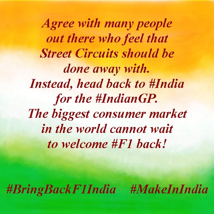 Yeah...the <a href="/IndianGPF1/">BUDDHINTERNATIONAL</a> is a shining example of #MakeInIndia🇮🇳. Cannot wait to welcome 🙏 #F1 back, <a href="/KirenRijiju/">Kiren Rijiju</a>!
#BringBackF1India #IndianF1Fans <a href="/F1/">Formula 1</a> #IndianGP #TwitterSports <a href="/F1Media/">F1 Media</a> #IndiaShining #Indian #India #C4F1 #SkyF1 #bbcF1 <a href="/PMOIndia/">PMO India</a> <a href="/FinMinIndia/">Ministry of Finance</a>