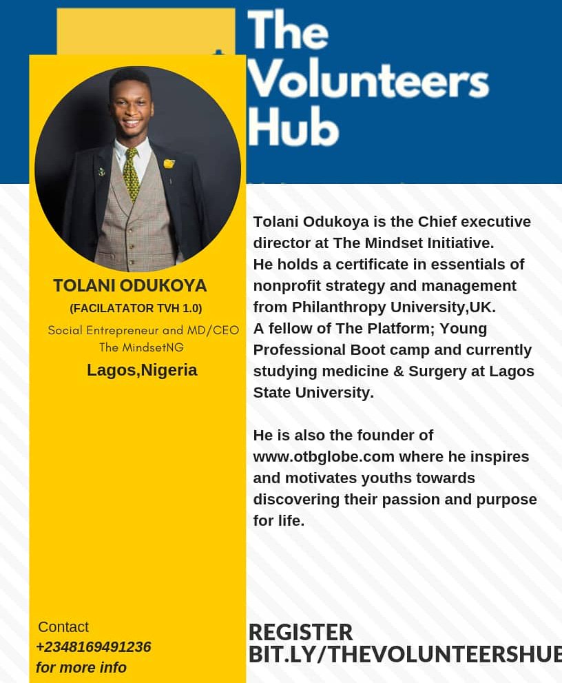 tolaniodukoya's tweet photo. I had an awesome moment facilitating a session on "Common mistakes volunteers make and how to avoid them" on at #TheVolunteerHub platform.
Many thanks to the convener @madikevictor for the invite.
#OTBglobal #21stCentury #NotAnAveragedoctor #TheFutureofWork #Selflessness https://t.co/6dSXDZ4CuF