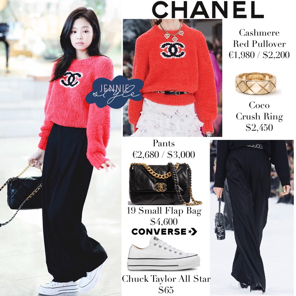 BLACKPINK'S CLOSET ♡ on X: 190510 ICN AIRPORT #JENNIE was wearing @CHANEL  Cardigan ($2,600), @chanel x @Pharrell Bag ($9,000), @shopredone Jeans  ($250) and @Converse Sneakers ($60)!  #BLACKPINK  #KILLTHISLOVE #블랙핑크 #JISOO