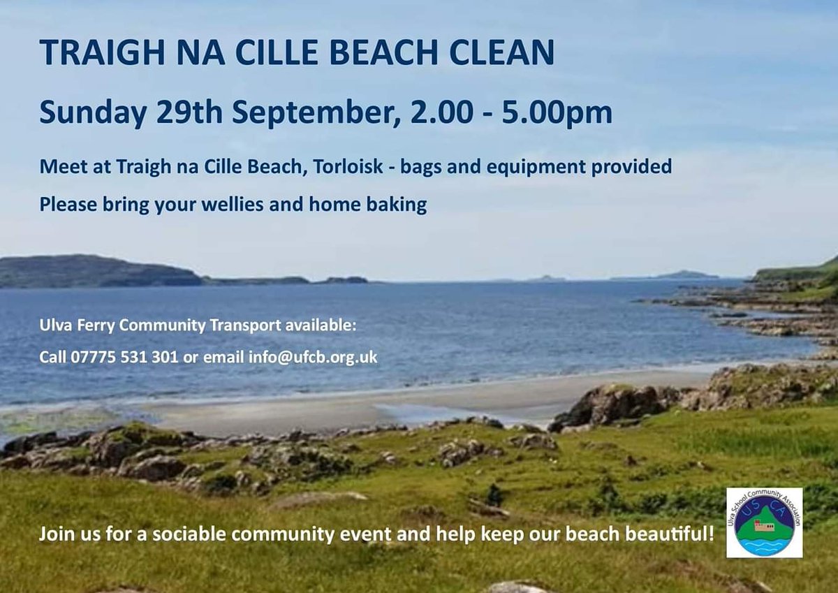 It's #nationalgetoutsideday - join us at Traigh na Cille for a beach clean this afternoon. Equipment provided by @MullandIonaCT. Bring cake! #beachclean #Torloisk #isleofmull