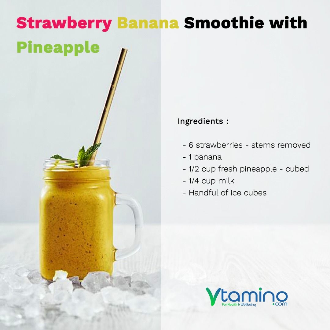vtaminoonline's tweet photo. Pineapple Strawberry Banana Smoothie! This healthy recipe is easy to make, just throw all your ingredients in the blender! The milk (regular or almond) makes it creamy and delicious
Instructions
Add all ingredients into your blender. Blend until smooth.
Pour and enjoy.
Servings:1 https://t.co/l4kT0f5w5Z