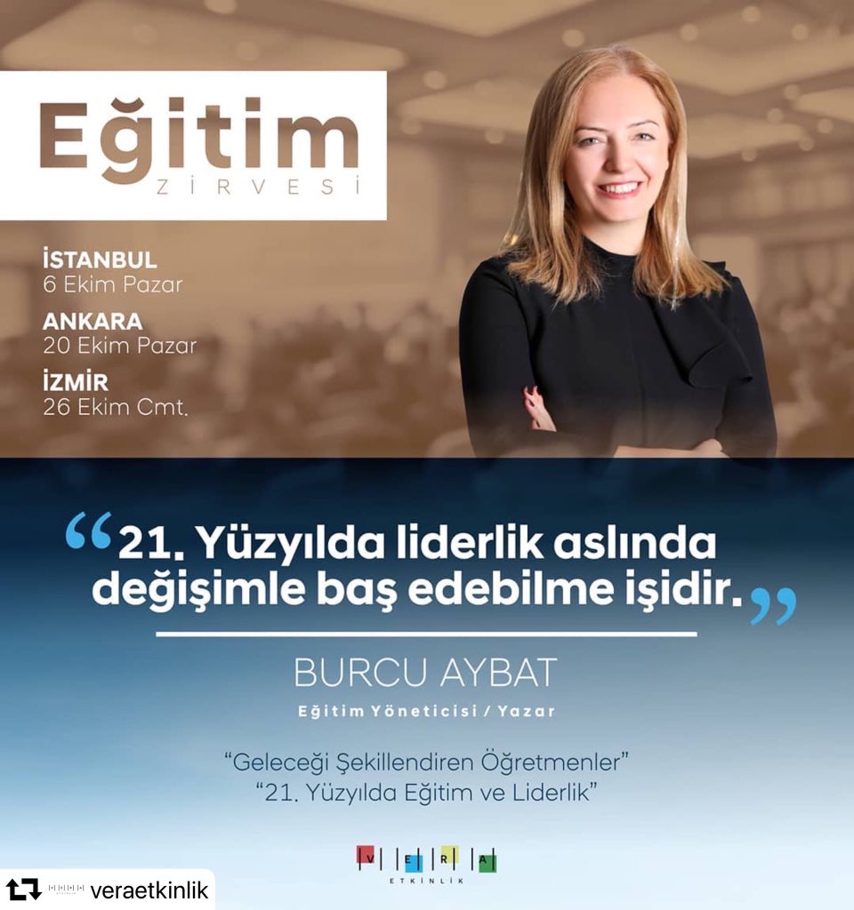 Geleceği şekillendirecek bir nesil için sürekli gelişime açık öğretmenlere ihtiyaç var.Öğrencilerinize, meslektaşlarınıza nasıl liderlik edebileceğinize dair ipuçlarını bu zirevede paylaşacağım. Eğitim zirvesinde buluşalım. veraetkinlik.com #geleceğikodlayanlar #ogretmen20