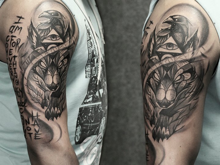 Tyler ATD Tattoos  wolf pack and mountain tattoo TylerATD done in