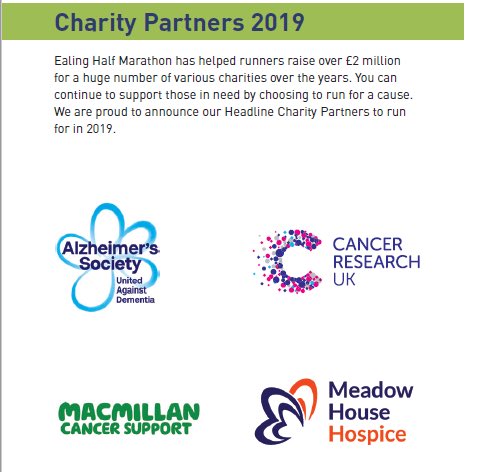 EalingHalf's tweet image. We’re proud to welcome our charity partners for this year. Thank you to our amazing runners who are supporting &amp;amp; raising money for our 2 headline sponsors, Alzheimer’s Society @alzheimerssoc &amp;amp; Cancer Reasearch UK @CR_UK &amp;amp; our Gold charities @TeamMacmillan #MeadowHouseHospice