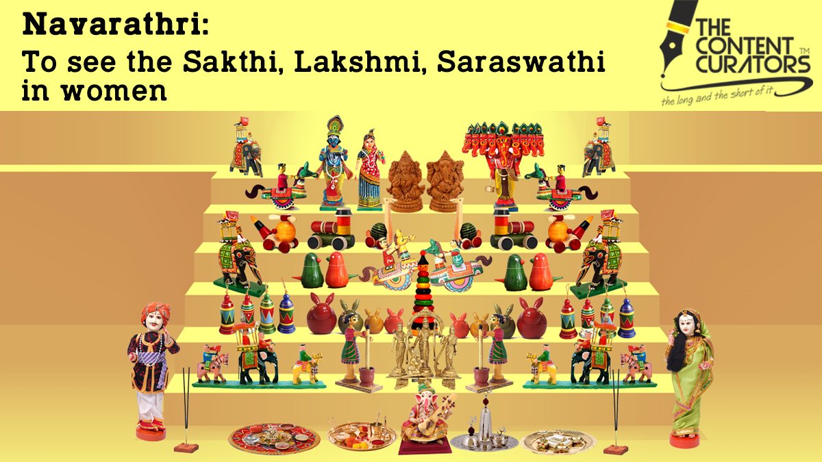ContentCurator2's tweet image. #Navarathri: To see the Sakthi, Lakshmi, Saraswathi in women

It is that time of the year when we get ready to dress up, either to visit a &apos;golu&apos; at someone&apos;s house, or dance at a &apos;garba&apos; or &apos;dandiya&apos; night. For nine days.
For more - bit.ly/2mKFZmw

#TheContentCurators