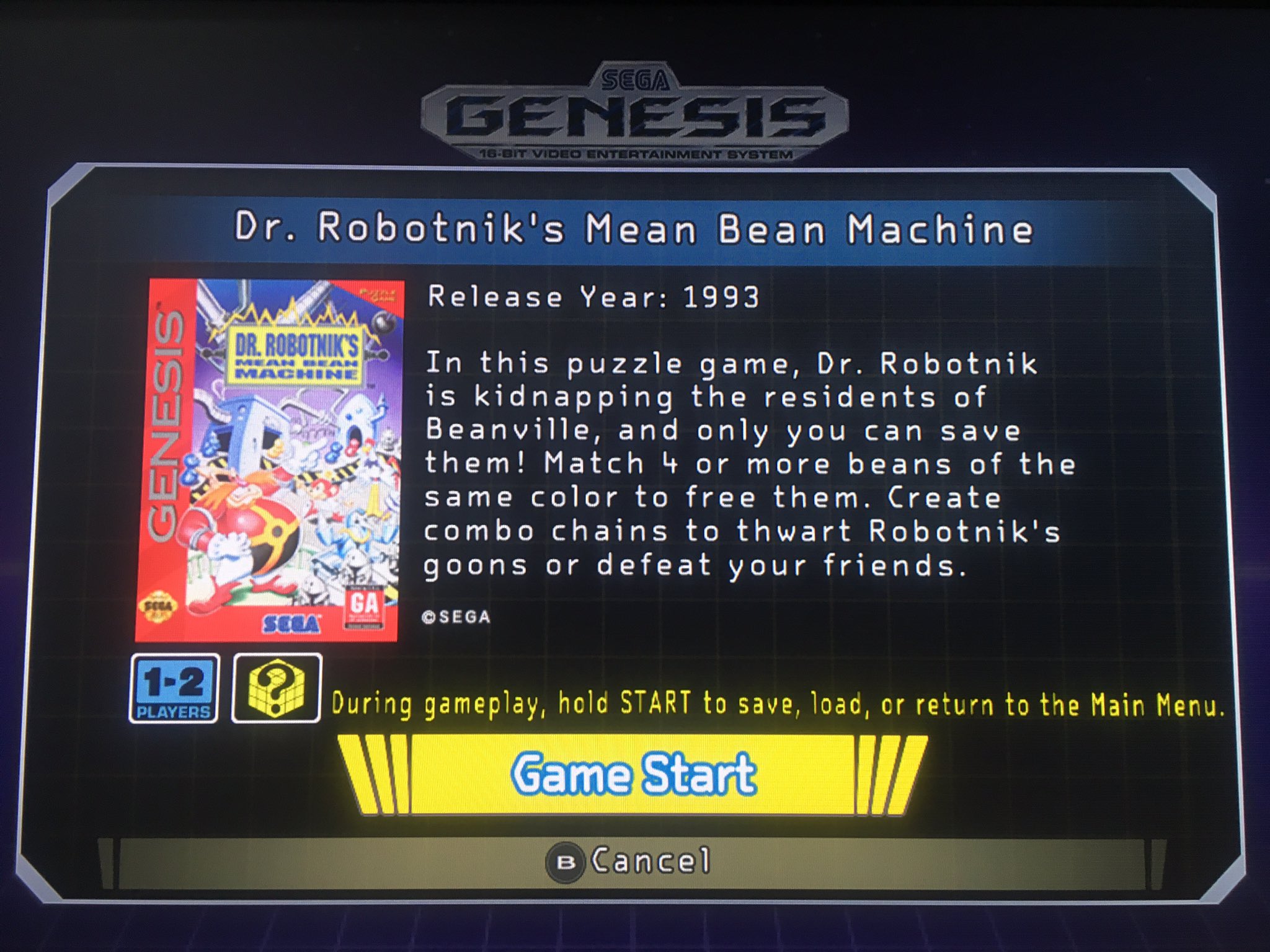 たぼ メガドライブミニの北米バージョン Sega Genesis Mini 届いた Dr Robotnik S Mean Bean Machineという北米版ぷよぷよがお目当て ぷよぷよが豆になっていて ソニック シリーズという扱い 言語設定でぷよぷよも遊べる メガドライブミニには