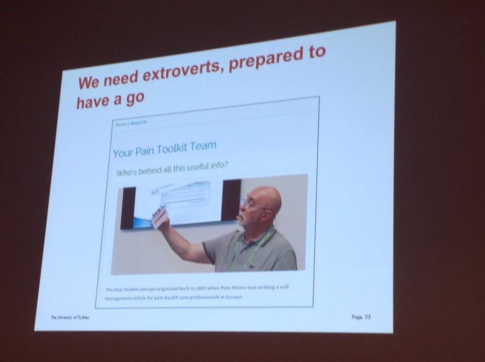 paintoolkit2's tweet photo. The Pain Toolkit gets a mention at the #IASPCongress in 2 years ago in Yokohama, by Dr Michael Nicholas. https://t.co/tps7zKWEFc