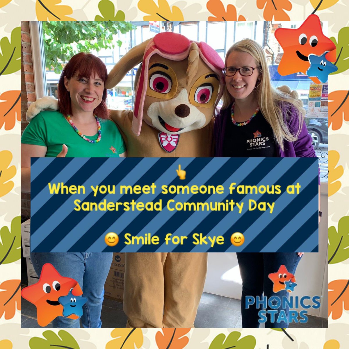 PhonicsStars's tweet photo. Gemma (Phonics Starsโข๏ธ Croydon, Coulsdon & Caterham) & Becky (Phonics Starsโข๏ธ Redhill, Reigate & Horley) met the wonderful Skye from Paw Patrol at Sanderstead Community Day. #phonicsstarscroydon #phonicsstarsredhill #sandersteadcommunityday #preschool #pawpatrol #croydon https://t.co/YAax5v5iVS