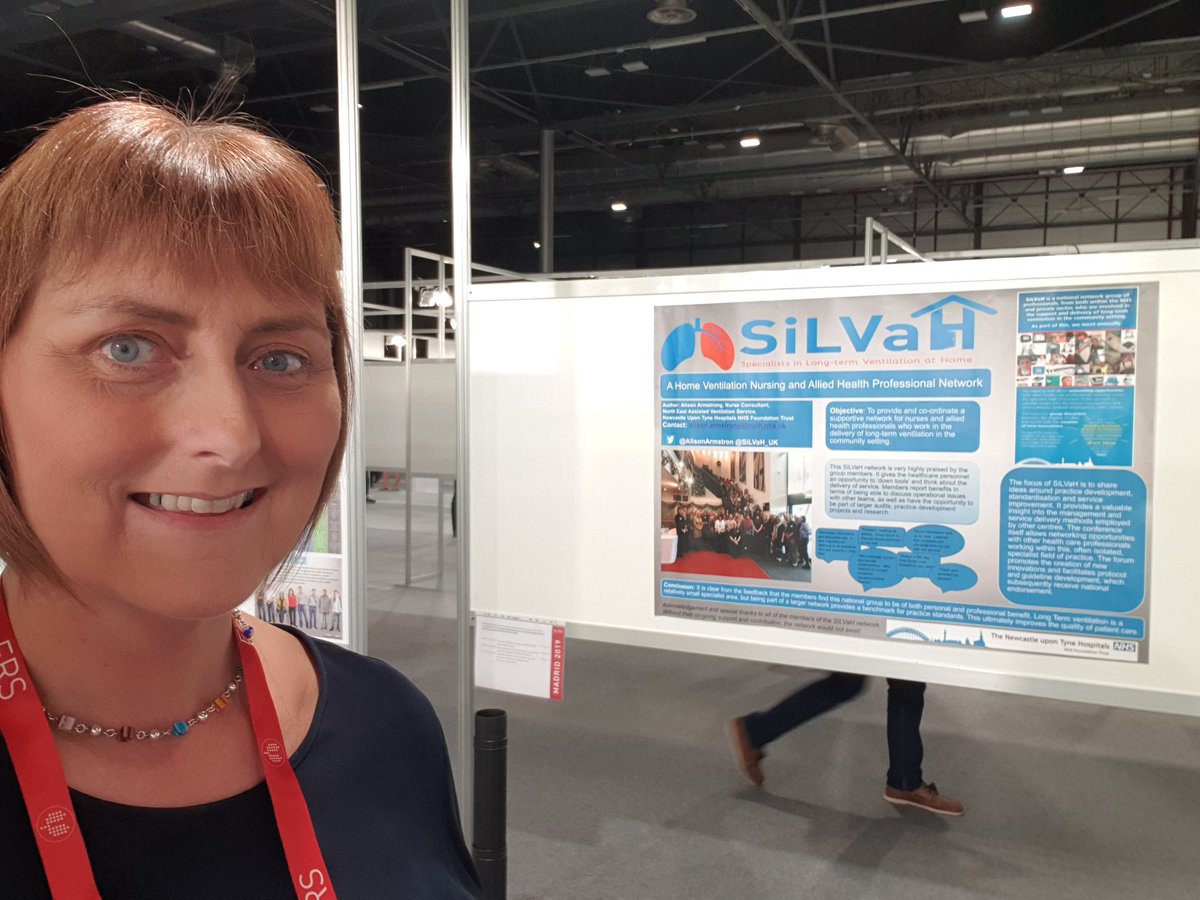 AlisonArmstron's tweet photo. Poster selfie! Proud to be at #ERS2019 in Madrid, representing @northeastHMV and @NewcastleHosps and @SiLVaH_UK and #Nursing Abstract category: 'Nursing care across the spectrum of respiratory illness'! The strength that #Nursing and #networking brings to patient care #BTSnurses https://t.co/fr5tXHlR8e