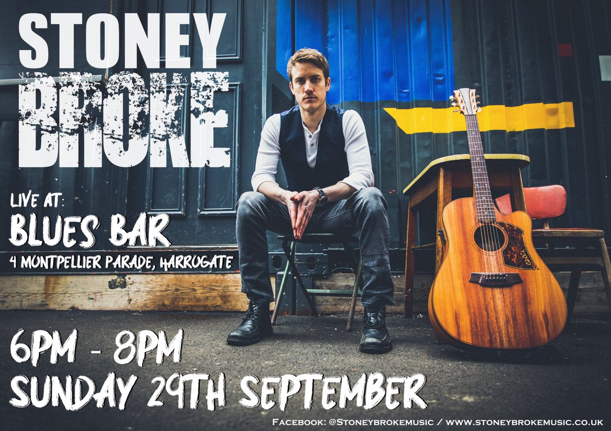I'll be back in #Yorkshire today at @BluesCafeBar #Harrogate between 6pm + 8pm! Come and join us! (note: Please check for any road closures due to cycle race) #music #performer #gig #bluesmusic #stoneybrokemusic stoneybrokemusic.co.uk