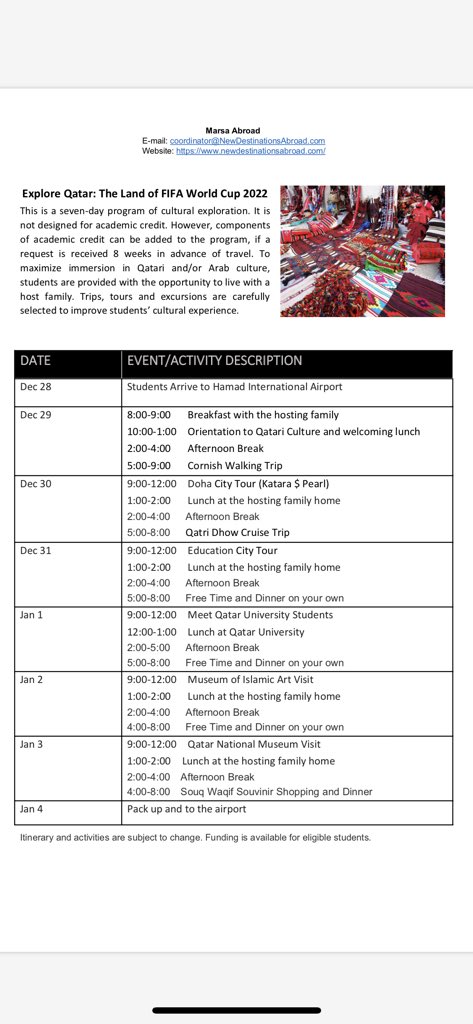 Qatar 7-Day Program Descriotion and Itinerary
