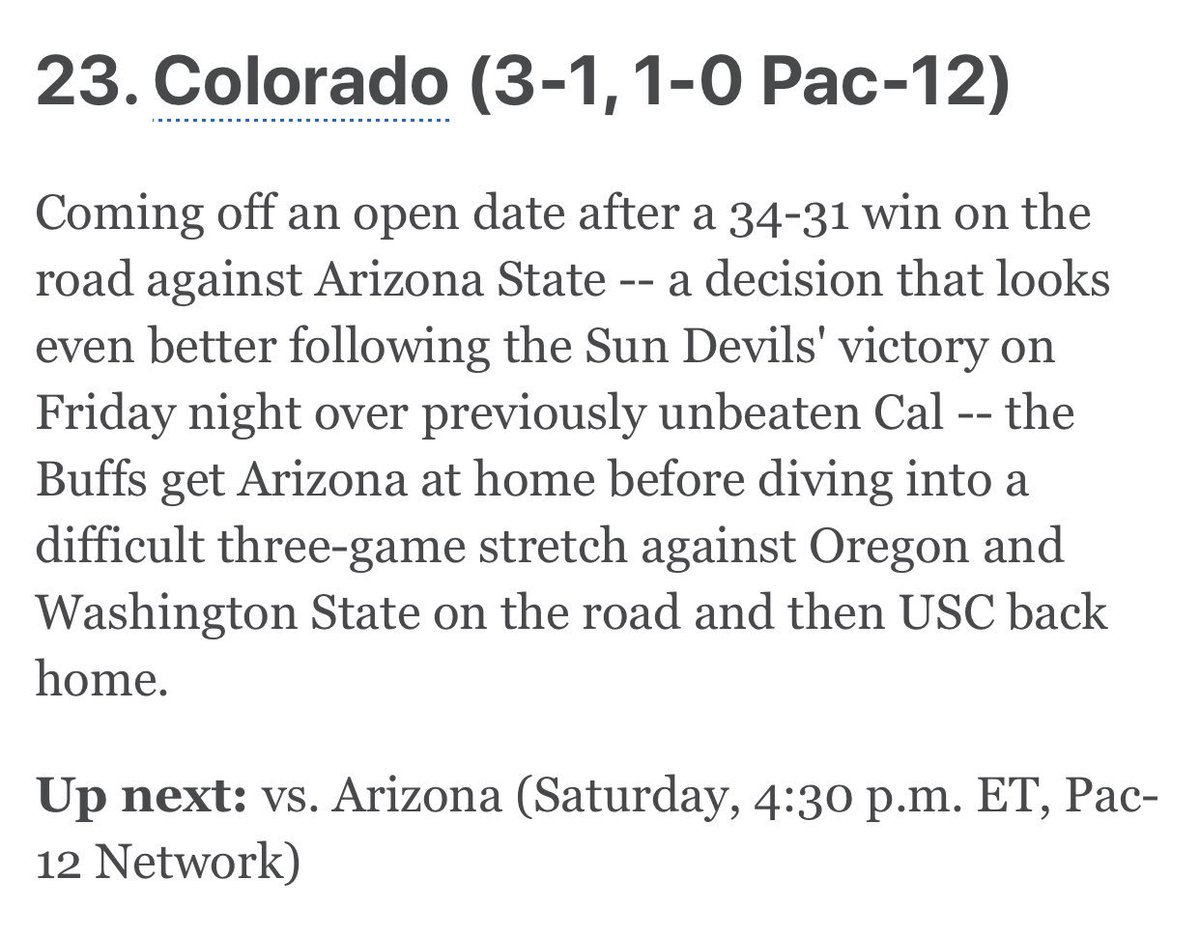 CUBuffStats's tweet photo. The #CUBuffs have cracked the Top 25 for ESPN’s Power Index #GoBuffs https://t.co/RmpmrVC3ch