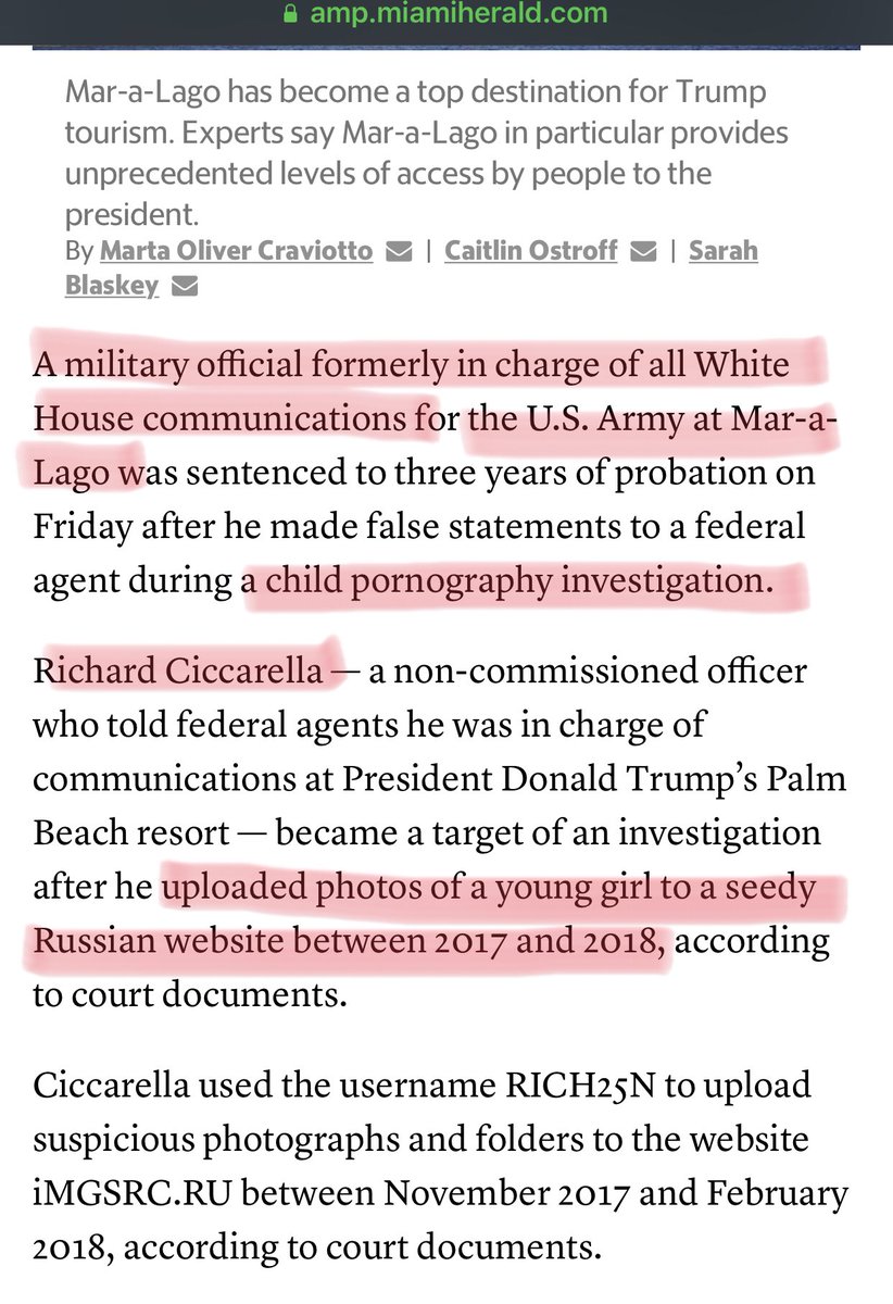 25. What the ass f*ck?! Finally dug into this article. Considering all of the above, that donald picked this guy to travel & stay with him at Mar-a-Lago is glaring. And yet, we haven’t heard a peep about it. RICHARD CICCARELLA, child porn aficionado. And, of course, Russia.