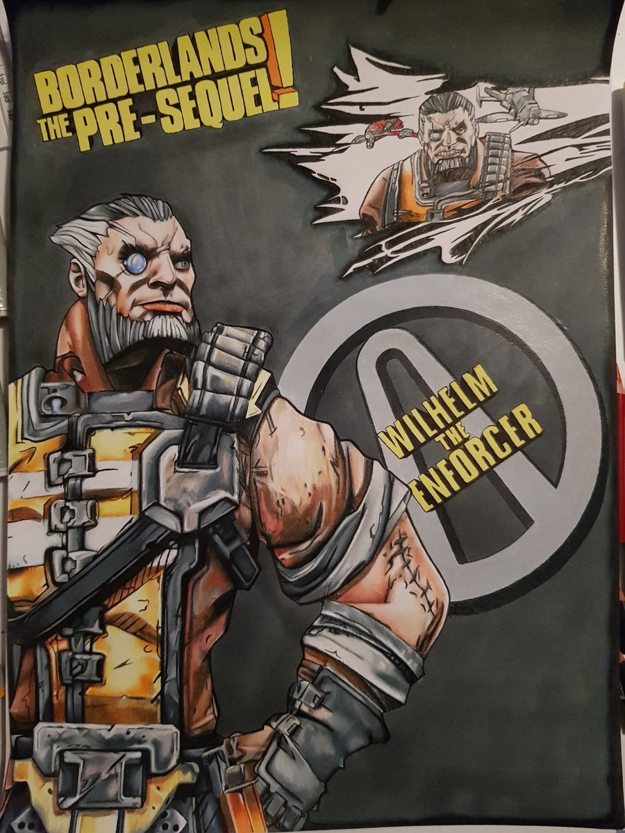 SamGrantArt_'s tweet photo. 111 hours and 13 minutes total so far, and I'm only 1/5 of the way through. I have to do a lot of personal drawings now though so there won't be another for a while. #Borderlands https://t.co/5xjyETx1cN