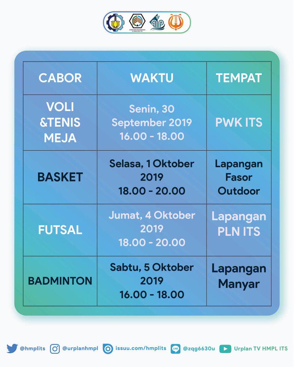 hmplITS's tweet photo. [ ADA APA NI? ]

HMPL SEGAR ada lagi nih
Yukk isi minggu 6 perkuliahan ini dgn berolahraga, supaya tubuh tetep segar dan bugar!

Catat waktu dan tempatnya rek!

#KabinetOlympus
#HMPLITS
#ITSSurabaya https://t.co/Pa0FjsLuat