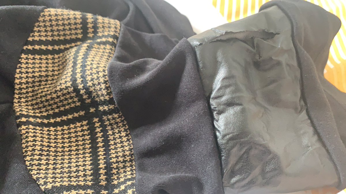 sauldempsey's tweet photo. @riverisland I brought this T-shirt recently worn once. Washed for the first time as per instructions. And all the leather look on the arms has ripped. Unfortunately don’t have the receipt any more but not very happy at all. https://t.co/8Zb2ZEXuNS