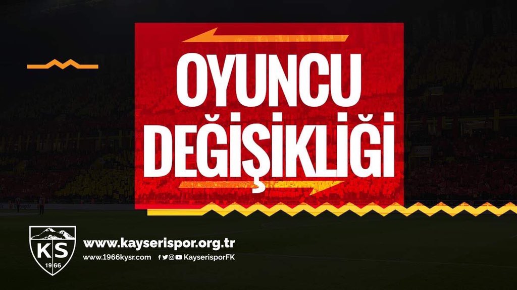 ↔️ 45’ Oyuncu Değişikliği
↪ #DjeDje
↩ #EmmanuelAdebayor

#İttifakHoldingKonyaspor: 1
#İstikbalMobilyaKayserispor: 1
#SüperLig
