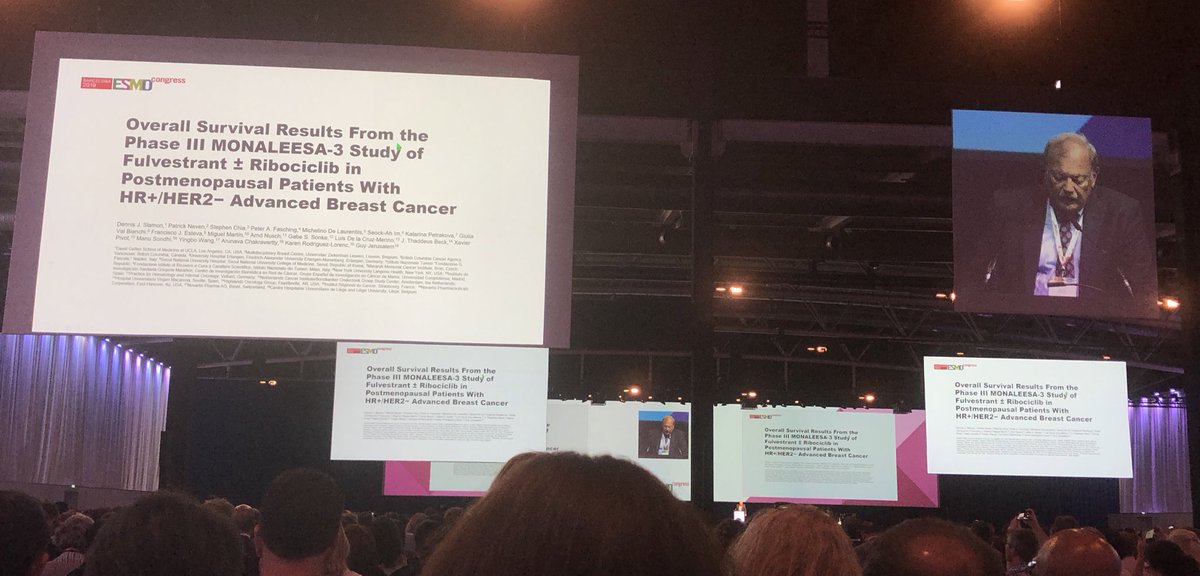 NagiSaghir's tweet photo. Dennis Slamon at #ESMO19 presents #MONALEESA3 results improved #OverallSurvival 1st line and 2nd line Metastatic #breastcancer https://t.co/cnHJInrw6R