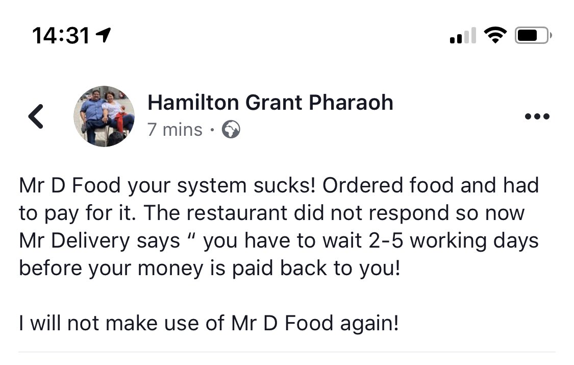 Mr D Food sucks! Pay back the money immediately!
#improveyourservice