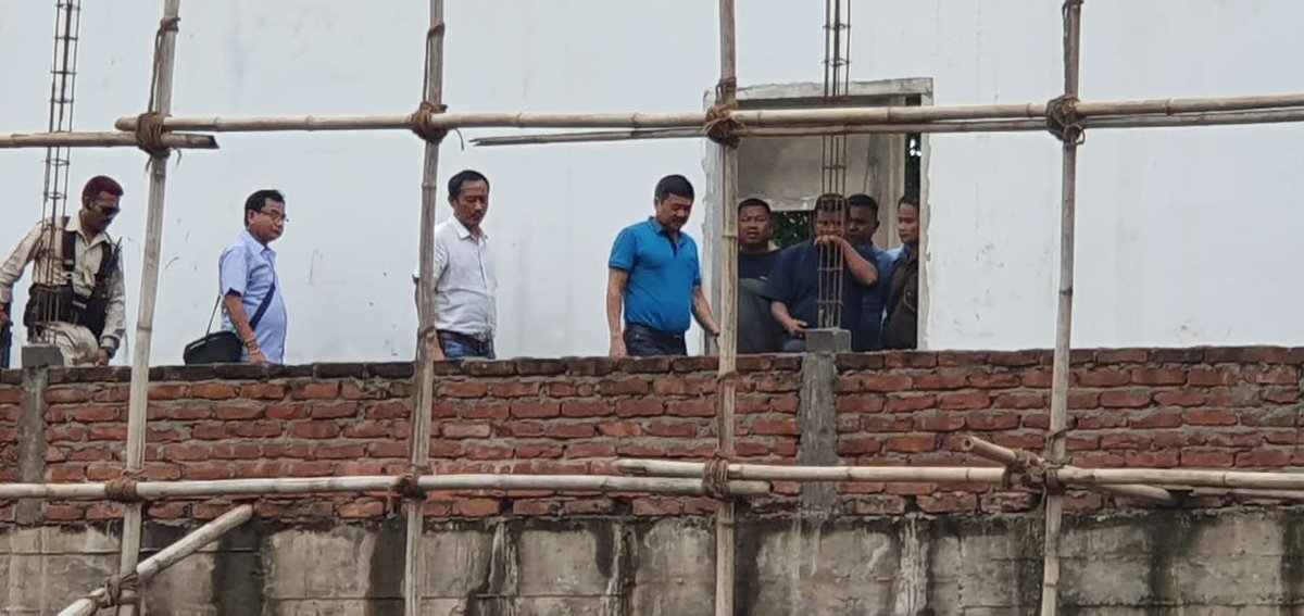 TuliramRonghang's tweet photo. Checking out on the ongoing construction works of Auditorium Hall in Dongkamukam under #NLCPR scheme.

With MAC @Richardtokbi1, Executive Engineer Building Division Ajit Senar, et al. https://t.co/vMUC8KzYJ8
