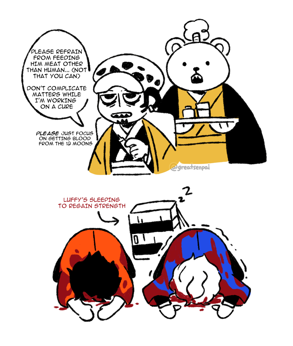 it's not really clarified (afaik) why demons cant eat normal meat.... so wwdits joke (read left to right) #onepiece #kimetsunoyaiba