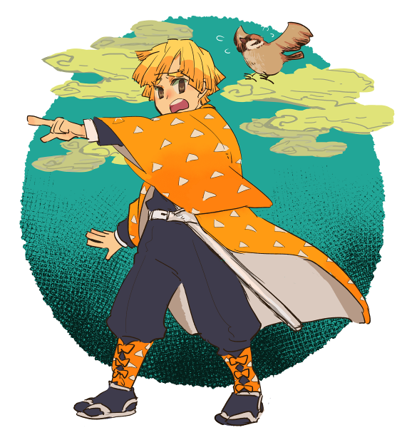 マークス🦊さんがTwitterに投稿した我妻善逸(鬼滅の刃)のイラスト。