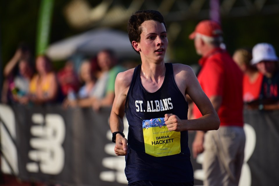 MileSplitDC's tweet photo. WATCH: Damian Hackett of @StAlbans_STA roll to 16:03 5K PR in junior boys race win at #DCXCInvite! https://t.co/hcHQi5iQ4v https://t.co/yOLFENsTkB