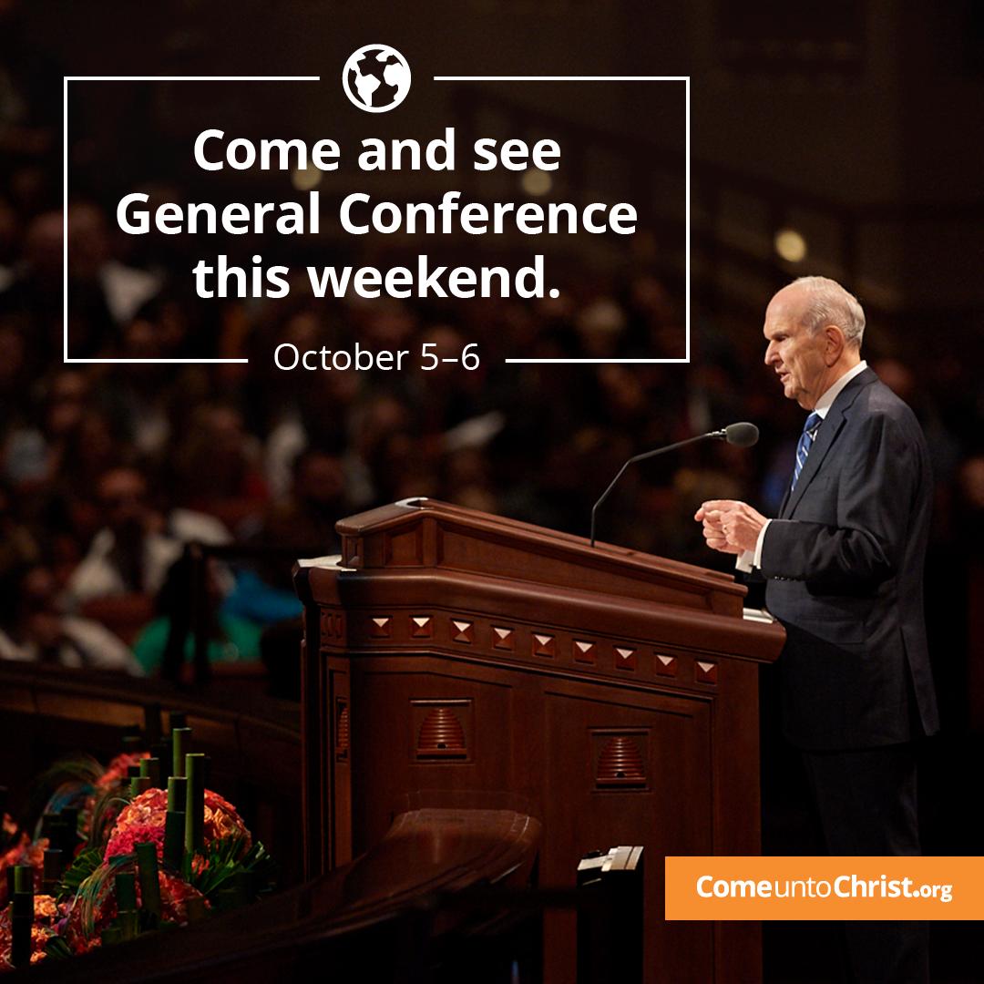 ComeUntoChrist's tweet image. This weekend, leaders of The Church of Jesus Christ of Latter-day Saints will share messages of hope, inspiration, and the Savior at #GeneralConference. All are welcome to come and see! Stream live on bit.ly/2NKJYbE. Will you join us to watch or listen? #ComeUntoChrist