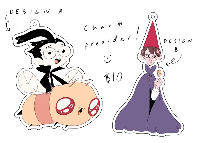 hey im doing preorders for 2 inch double sided charms ! every preorder gets a matching sticker :) im ordering them tonight so get one asap if youre interested ! https://t.co/AgzTfa8sjn 
