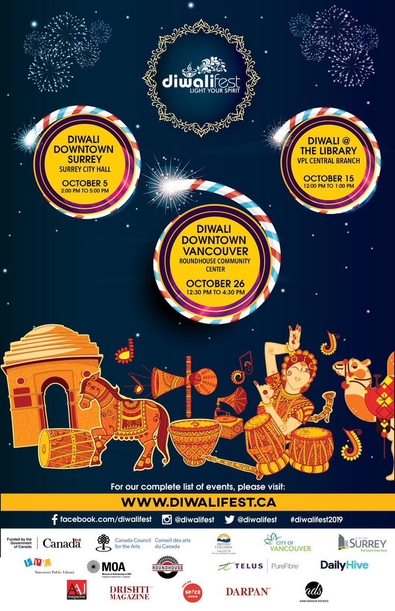 Excited to kick off #Diwali festivities next week! @DiwaliFest @CityofVancouver @CityofSurrey @VPL @SpiceRadioVan @RoundhouseCC @DailyHiveVan @MOSAICBC @CBCVancouver @NEWS1130