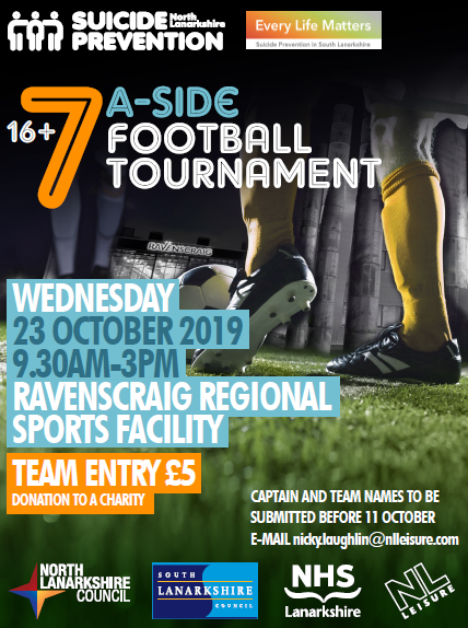 nlcpeople's tweet image. Our Annual Suicide Prevention football tournament is taking place on Wed 23 Oct at Ravenscraig. 
We are looking for as many teams as possible to take part and help us tackle concerns about suicide. The cost is £5 per team which will be donated to charity. #suicideprevention