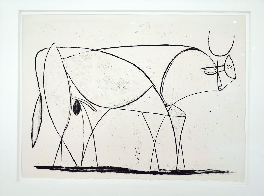 Ya lo tengo, solo debo déjarme llevar y la imagen saldra sola.No pensar en lo ves y pintar como lo ves, como lo sientes. Es  #ArteContemporaneo. "La pintura es más fuerte que yo, siempre consigue que haga lo que ella quiere" (Picasso)  "El toro" 9/11 (1945)  #Picasso