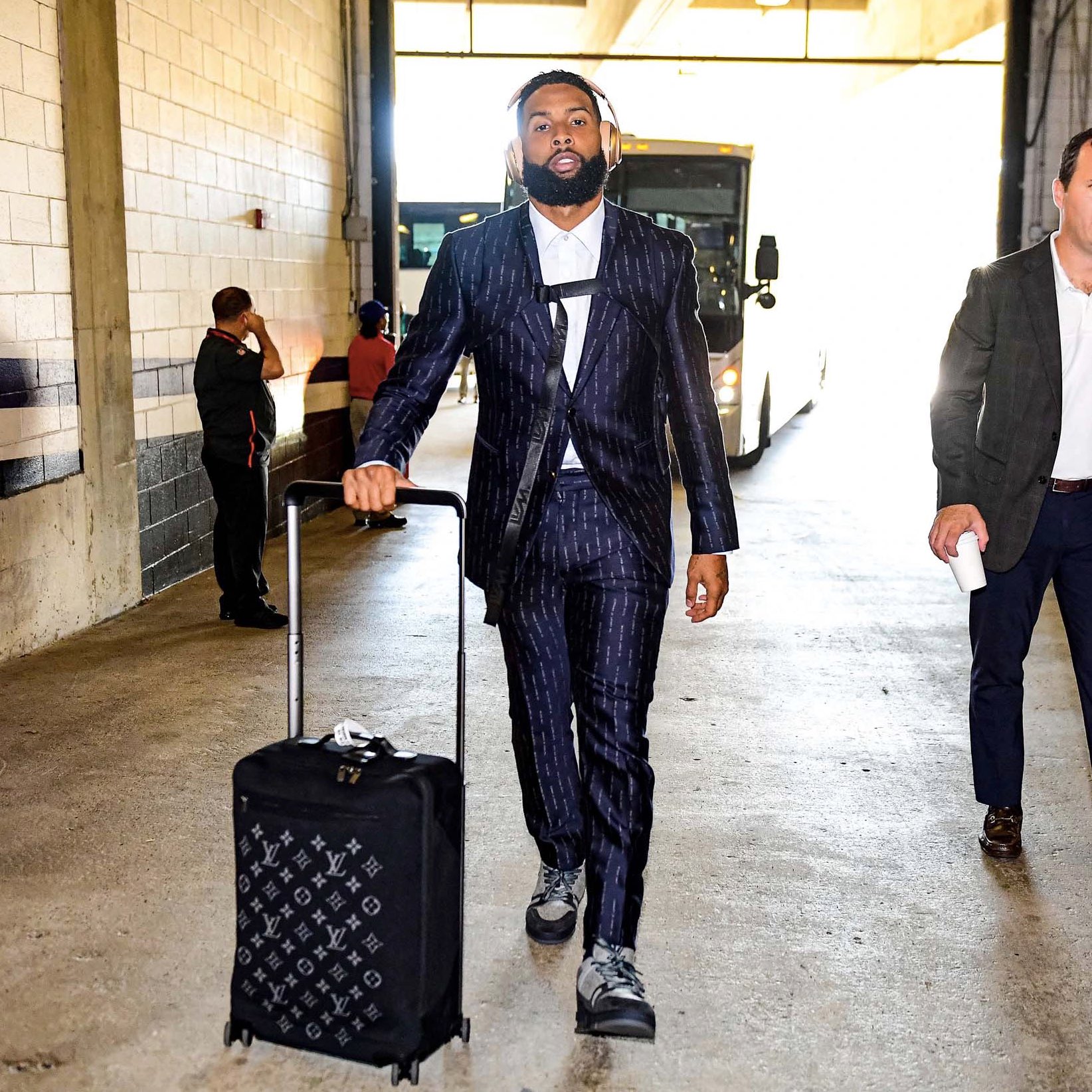 Complex Sneakers on X: .@OBJ arrives for today's game wearing “Grey  Flannel” Louis Vuitton Trainers. 📸: @mattstarkey26   / X