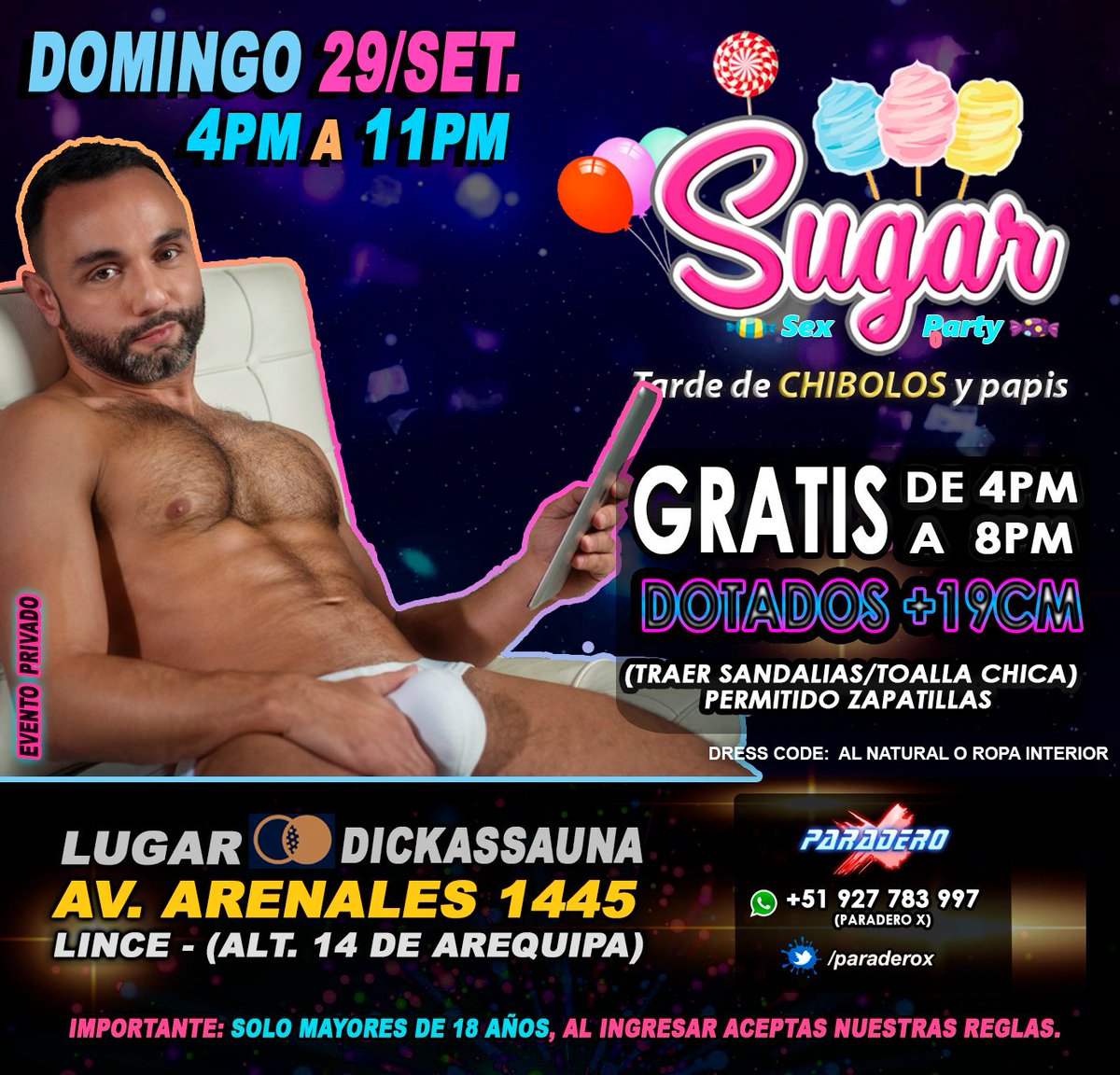 @DickAssauna <a href="/alxs002/">ALXS 🍑</a> @LatinVicious <a href="/ChalacoP/">ChalacoPingon</a> <a href="/RAct2018/">rodrigo_act2018</a> <a href="/CaBBareLechero/">🇵🇪CA🅱️🅱️ARÉ Lechero🍌💦👌</a> <a href="/RabbitPopper/">Rabbit🐰Popper</a> @RichiTNT @peraltita424 <a href="/_Perseo00/">⚜|| Perseo ||⚜ Noir Version</a> @AlvaroRk9 <a href="/gaston3188/">Gaston L</a> <a href="/Pas_Lima_Slim/">PasLimaF</a> <a href="/Joen_Os/">🥇🍌JOE🍌🥇</a> DOMINGO 29 SETIEMBRE
🕓4PM A 11PM
🍬#SUGARsexparty🍭 en @DickAssauna LINCE
🍭 Chicos de 18 a 23 años ó 
🍆 Dotados +19cm
🆓ENTRAN GRATIS de 4PM a 8PM
(Traer Sandalias/Toalla Chica, Permitido Zapatillas)